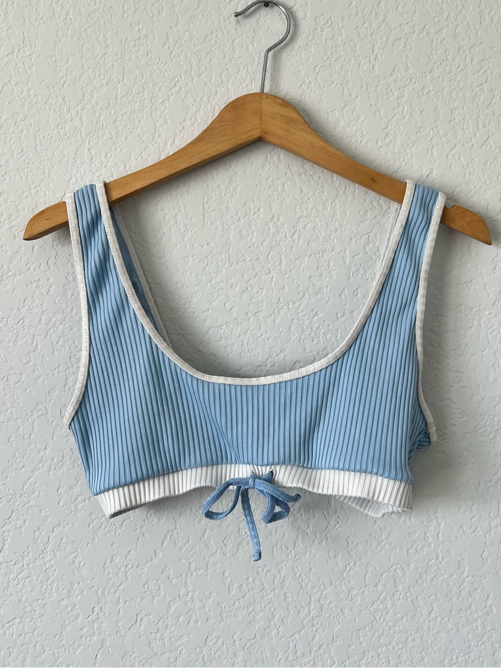 Forever 21 Light Blue Ribbed Bikini Top with White Trim